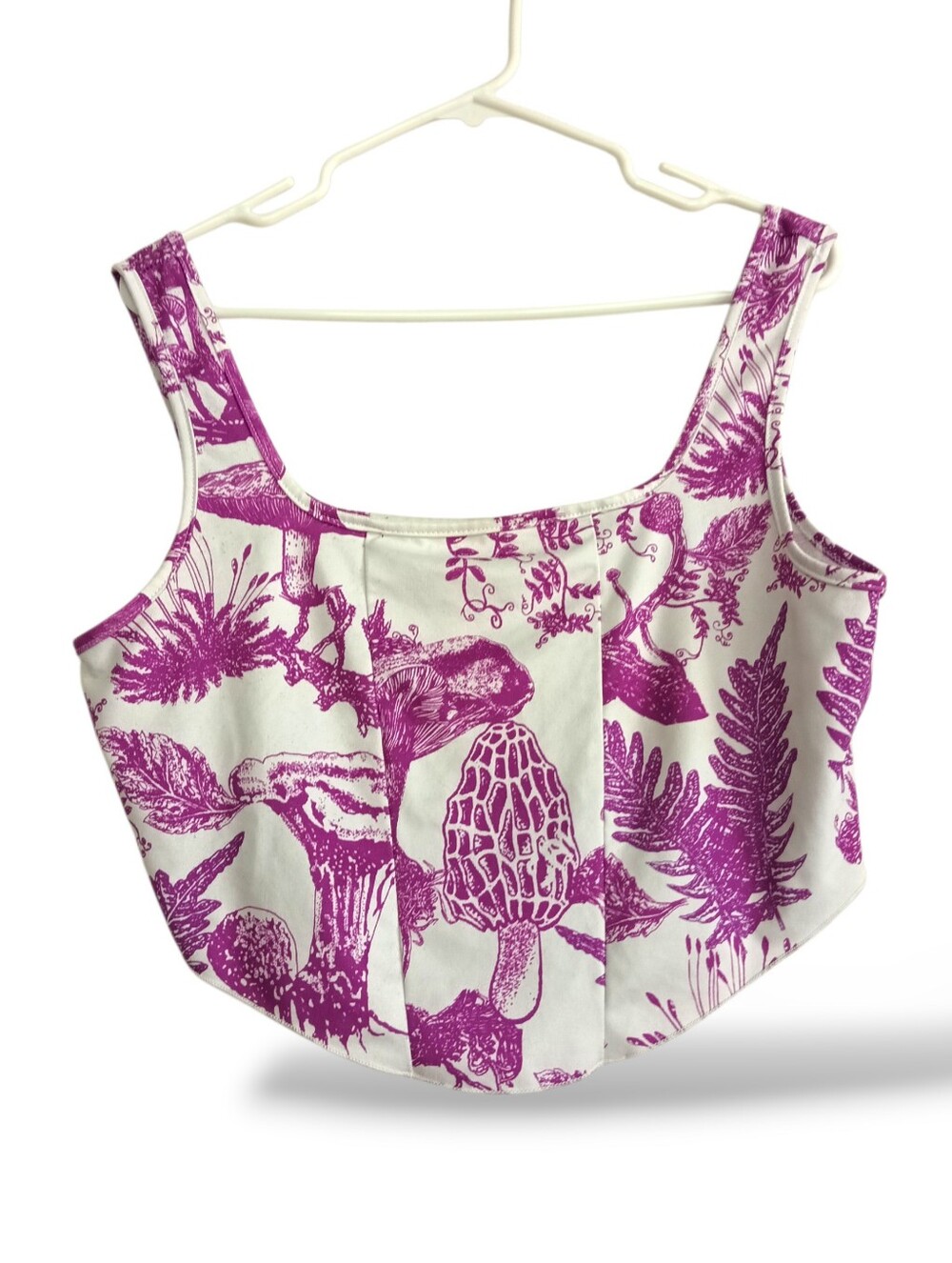 Mushroom Corset Cropped Tank Top Purple Botanical Foraging Soft Stretch Morels
